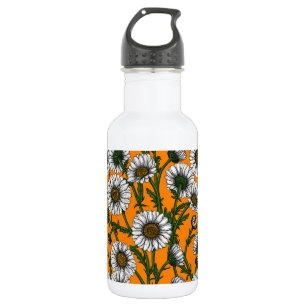 Botella De Agua Daisies on naranja