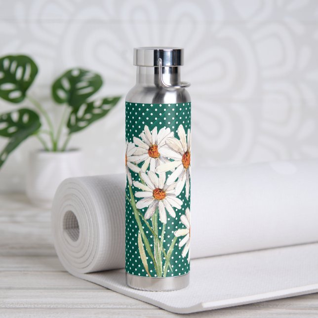 Botella De Agua Daisy Bouquet De Acuarela Sobre Puntos Atrapados (Yoga)