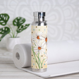 Botella De Agua Daisy Bouquet De Acuarela Sobre Puntos Atrapados