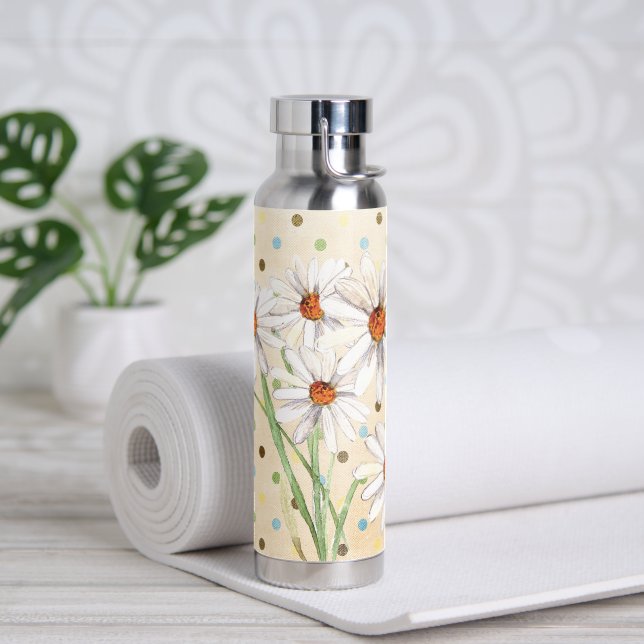 Botella De Agua Daisy Bouquet De Acuarela Sobre Puntos Atrapados (Yoga)
