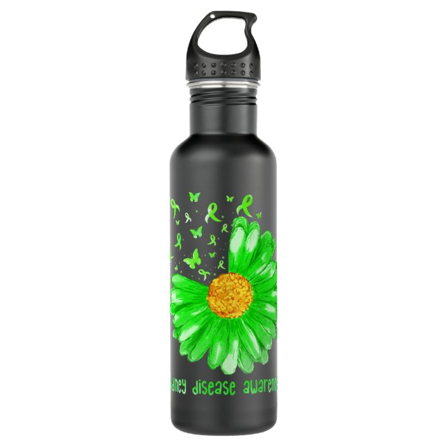 Botella De Agua Daisy Butterfly Green Ribbon Kidney Disease Awaren (Anverso)