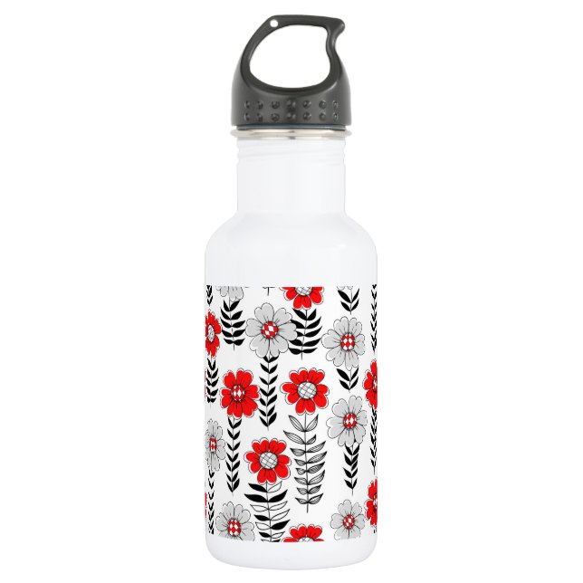 Botella De Agua Daisy doodles en rojo y negro (Anverso)