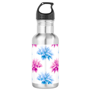 Botella De Agua Dalia rosa, Dalia azul, patrón floral, flores