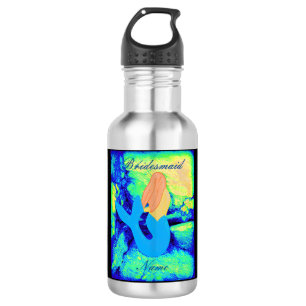 Botella De Agua dama de honor pelirroja sirena personalizada