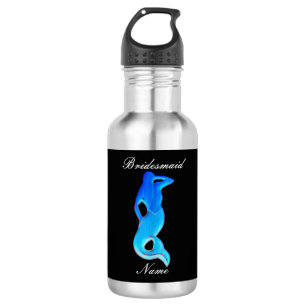 Botella De Agua Dama de honor personalizada azul sirena 