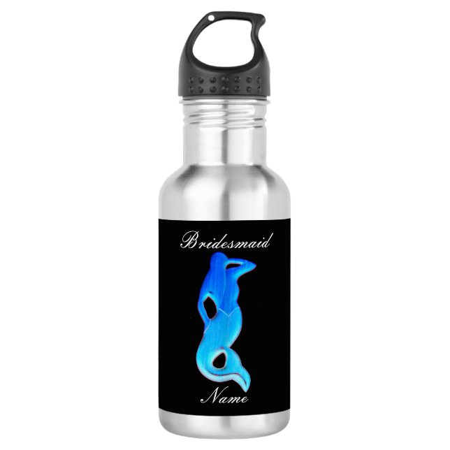 Botella De Agua Dama de honor personalizada azul sirena  (Anverso)