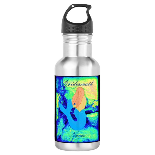 Botella De Agua dama de honor personalizada pelirroja sirena (Anverso)