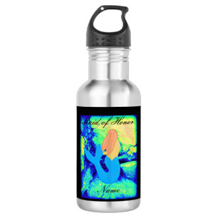 Botella De Agua dama de honor personalizada pelirroja sirena