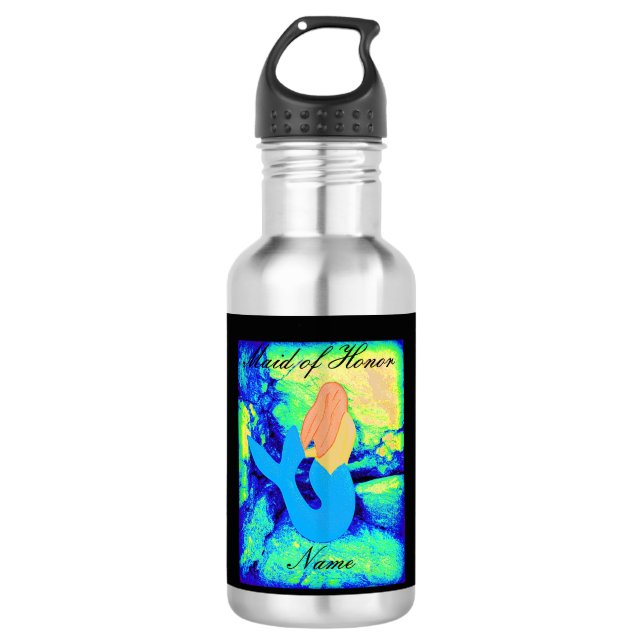 Botella De Agua dama de honor personalizada pelirroja sirena (Anverso)