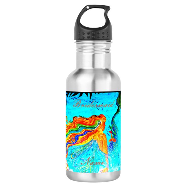 Botella De Agua Dama de honor personalizada sirena (Anverso)