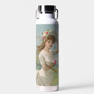 Botella De Agua Dama de tenis victoriana con sombrero floreado ant