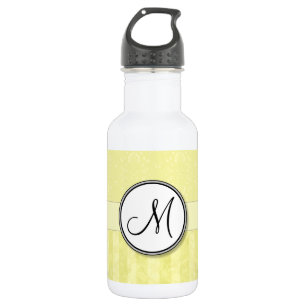 Botella De Agua Damasco de crema de limón con franjas y monograma
