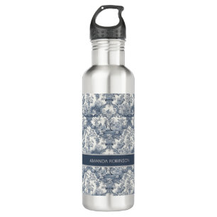 Botella De Agua Damasco floral vintage Blue toile de jouy monogram