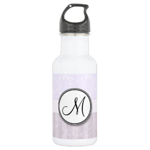 Botella De Agua Damasco rosa de Lavanda con franjas y monograma
