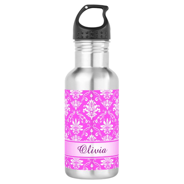 Botella De Agua Damasco rosado del monograma (Anverso)