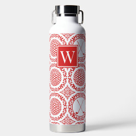 Botella De Agua Damask de Golf Preppy - Bolas y Palos - Rojo y Bla