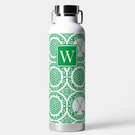 Botella De Agua Damask de Golf Preppy - Bolas y Palos - Verde y Bl
