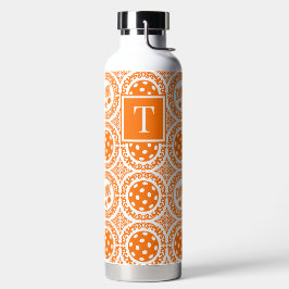 Botella De Agua Damask de Pickleball Elegante - Motivo Dink Naranj
