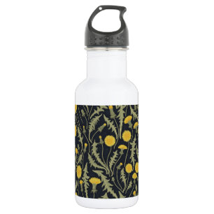 Botella De Agua Dandelions, verde, amarillo y negro