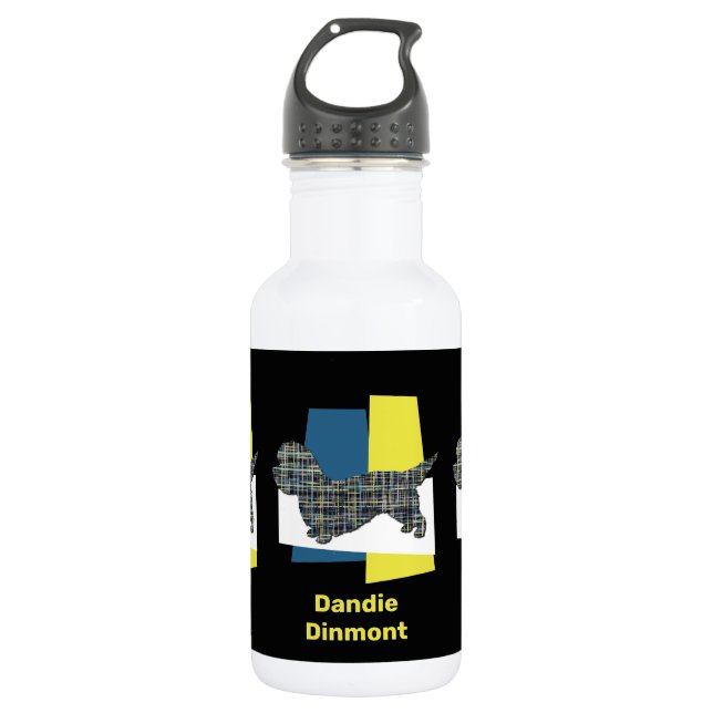 Botella De Agua Dandie Dinmont Terrier Dog Yellow & Blue Grid (Anverso)