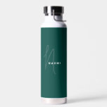 Botella De Agua Dark Green | Custom Monogram Script Name Stylish<br><div class="desc">Custom Classic Dark Green Script Monogram Name Elegant Chic Water Bottle. A simple and modern design in cute elegant trendy dark green color featuring handwritten calligraphy for a professional and sophisticated look. Create your own personalized ecofriendly gifts. Any font,  any color,  no minimum.</div>