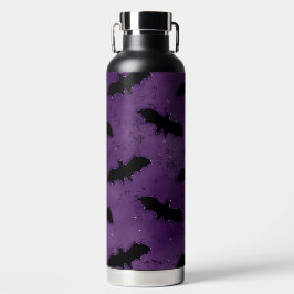 BOTELLA DE AGUA DARK PURPLE WITH BLACK HALLOWEEN BATS