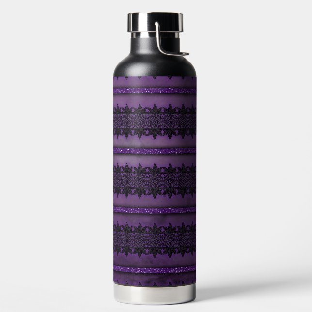 BOTELLA DE AGUA DARK PURPLE WITH BLACK HALLOWEEN LACE PATTERNS (Izquierda)