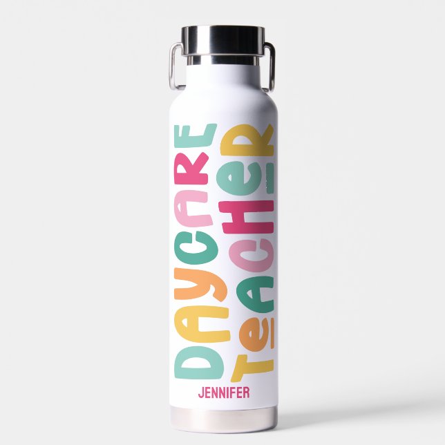 Botella De Agua Daycare Teacher Colorful Typography (Delantero)