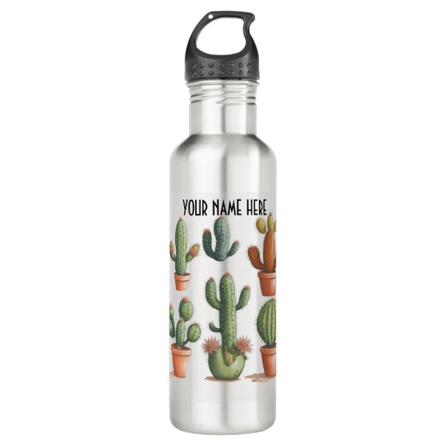 Botella de agua de acero inoxidable Cactus persona (Anverso)