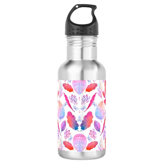 Botella de agua de acero inoxidable con asa negra (Anverso)