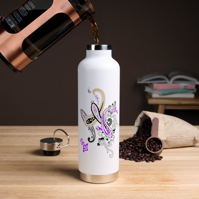 Botella de agua de acero inoxidable con estampado  (Café (girado))