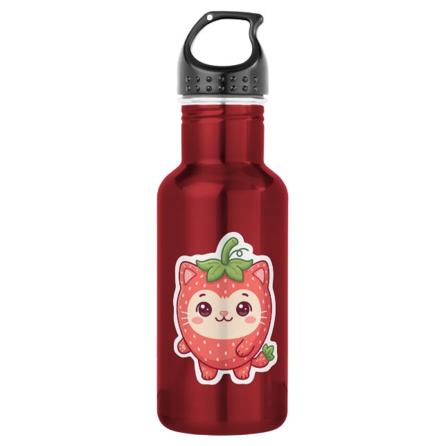 Botella de agua de acero inoxidable de gato fresa  (Anverso)