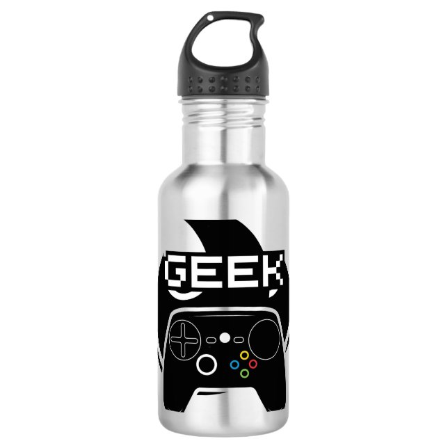 Botella de agua de acero inoxidable Gamer Geek (Anverso)