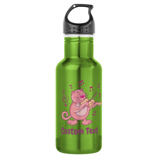 Botella de agua de acero inoxidable gato rosa con  (Anverso)