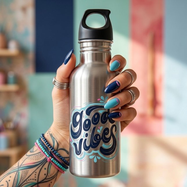 Botella de agua de acero inoxidable Good Vibes (Subido por el creador)