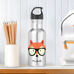 Botella de agua de acero inoxidable Hipster Red Fo<br><div class="desc">Adorable diseño personalizado de ilustracion de hipster fox.</div>