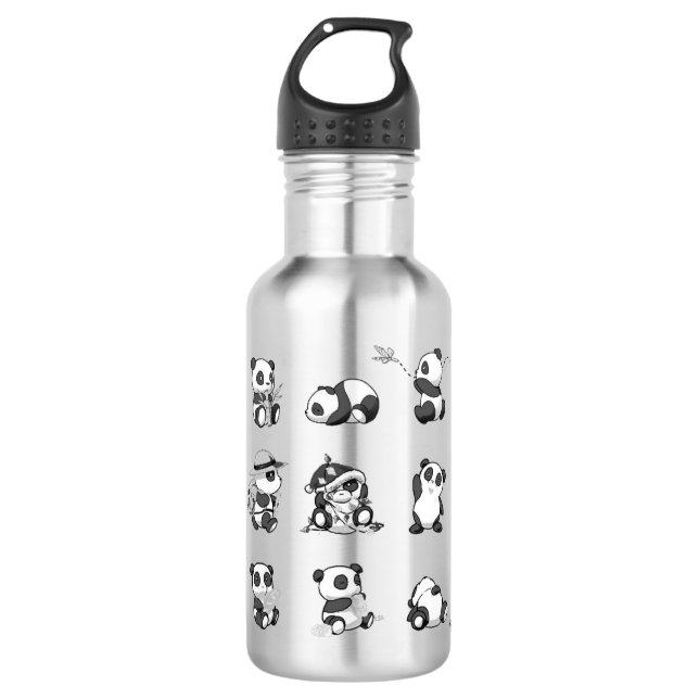 Botella de agua de acero inoxidable Panda Design (Anverso)