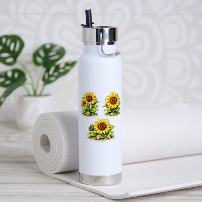 Botella de agua de acuarela de girasol lindo (Yoga (girado))