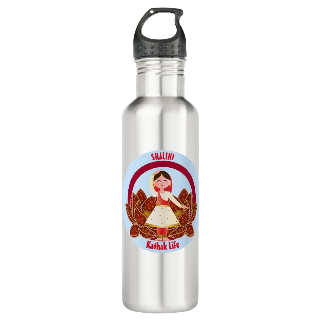 Botella de agua de baile de Kathak con nombre (Anverso)
