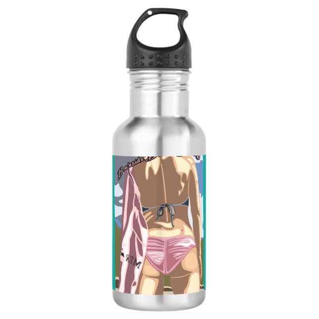Botella de agua de belleza en la playa trasera (Anverso)