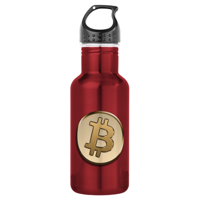 Botella de agua de Bitcoin dorado - ROJO (Anverso)