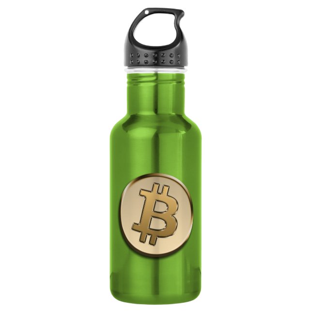 Botella de agua de Bitcoin dorado - VERDE (Anverso)