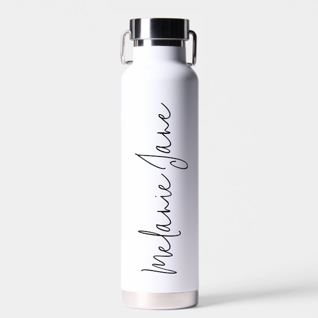 Botella de agua de boda blanca con letra manuscrit (Delantero)