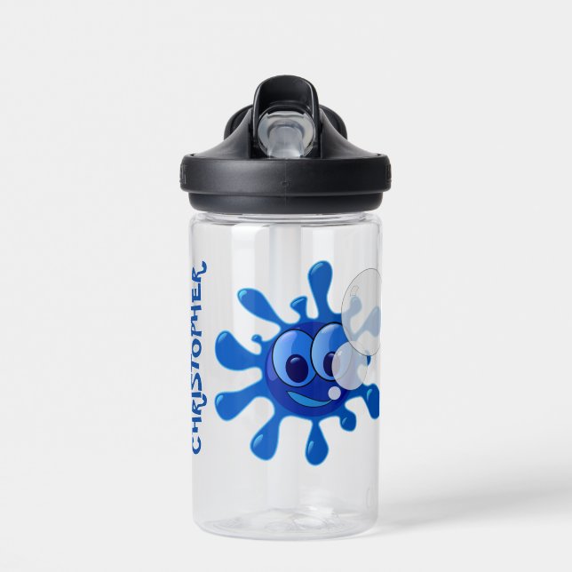 Botella de agua de chispa azul divertida de un niñ (Delante)