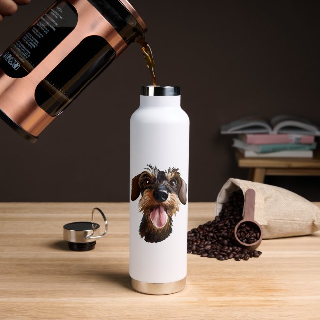 Botella de agua de Dachshund, con cable feliz (Café)