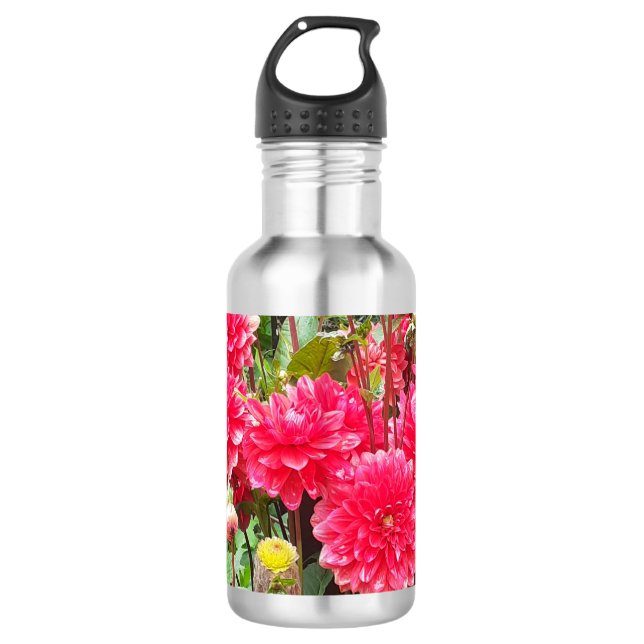 Botella de agua de Dahlias Rosa Profunda (Anverso)