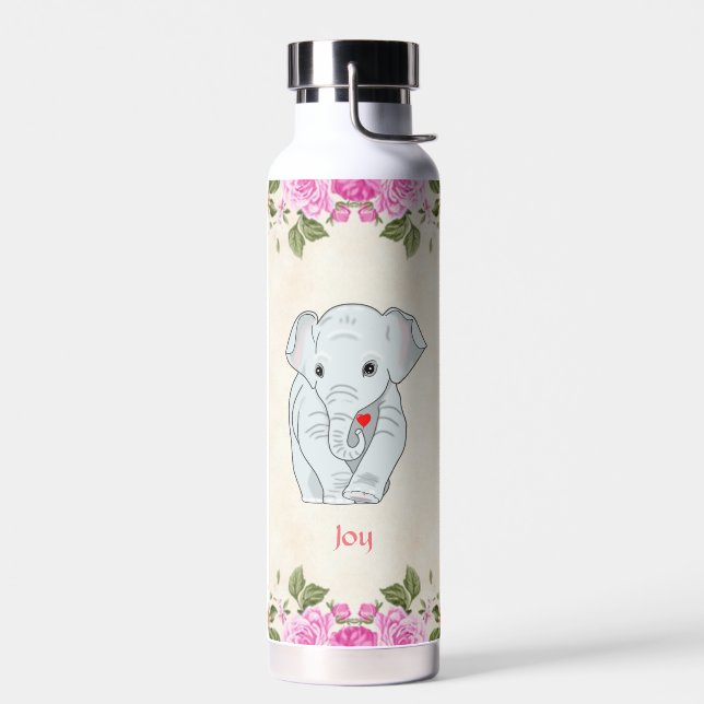 Botella de agua de elefante lindo y flores rosadas (Izquierdo)