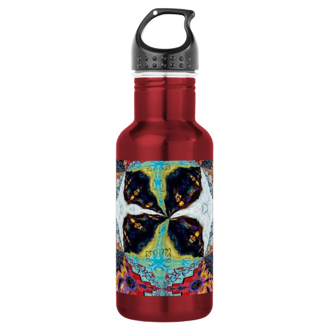 Botella de agua de flor negra abstracta (Anverso)