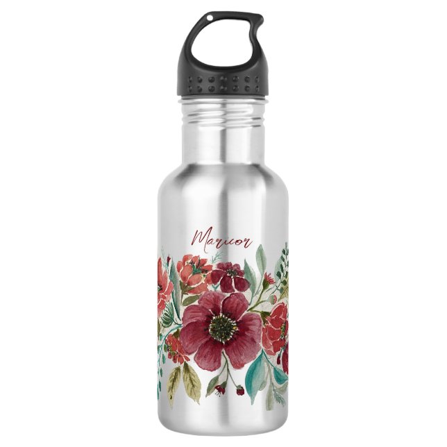 Botella de agua de Floral Roja (Anverso)