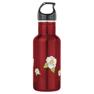 Botella de agua de flores blancas